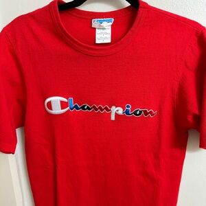 Men’s Red Reverse Weave Champion Short Sleeve T-Shirt, Size Small